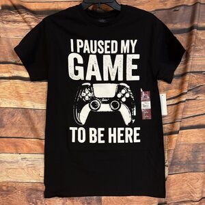 I Paused My Game To Be Here T-Shirt Men's Size S Black Cotton Gaming Tee